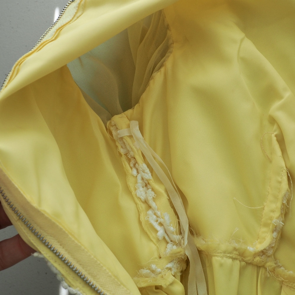 60s Vintage ILGWU Chiffon Jumpsuit Ultra Wide Leg Yellow Empire Corset Bodice - Picture 11 of 17